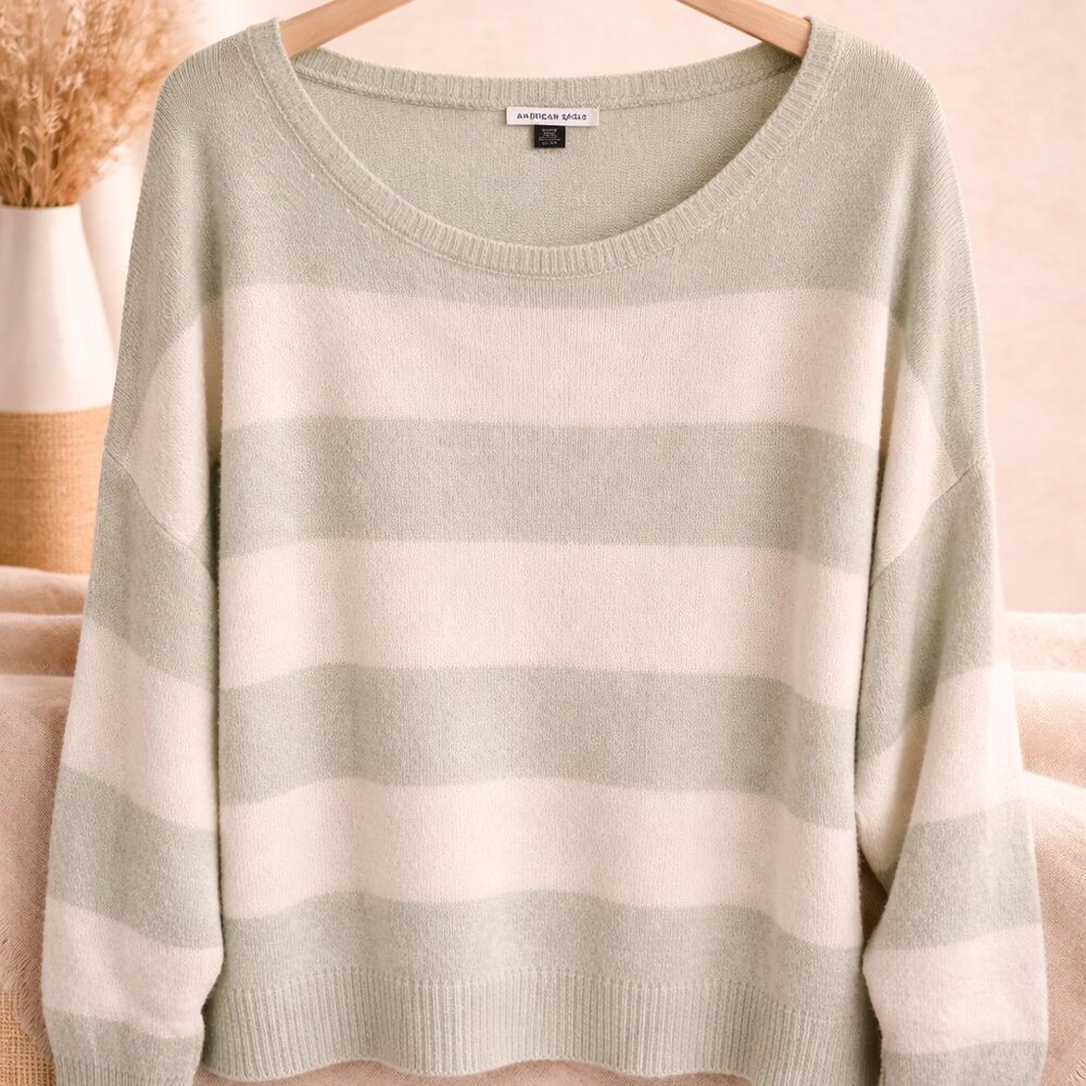 Soft Mint & Cream Striped Sweater